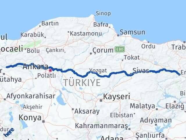 Eskişehir Sarıcakaya Erzincan Arası Kaç Km - Yol Haritası