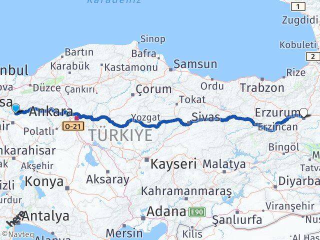 Eskişehir Sarıcakaya Erzurum Arası Kaç Km - Yol Haritası