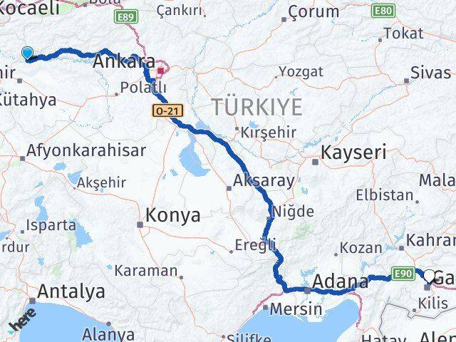 Eskişehir Sarıcakaya Gaziantep Arası Kaç Km - Yol Haritası