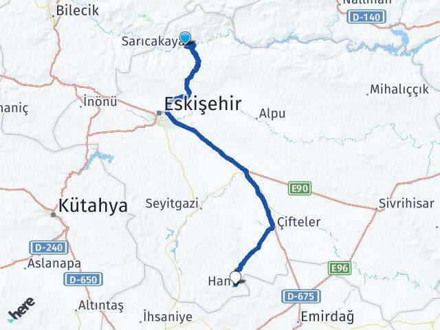 Eskişehir Sarıcakaya Han Arası Kaç Km - Yol Haritası