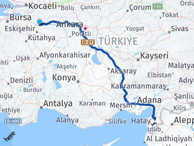 Eskişehir Sarıcakaya Hatay Arası Kaç Km - Yol Haritası