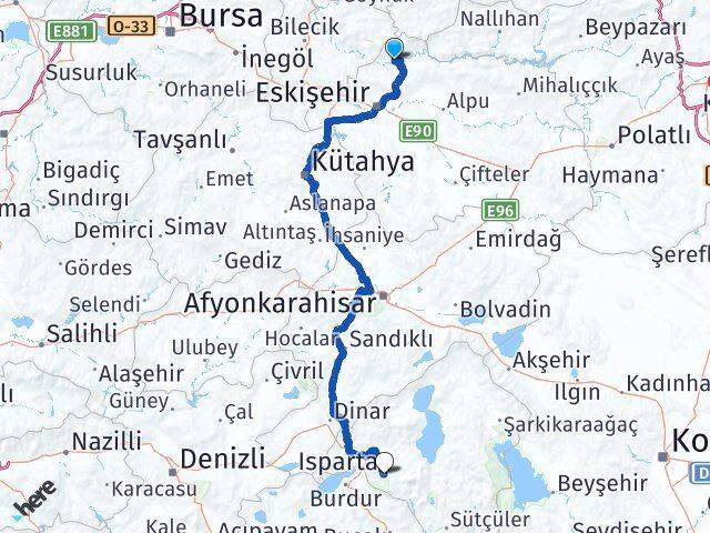 Eskişehir Sarıcakaya Isparta Arası Kaç Km - Yol Haritası