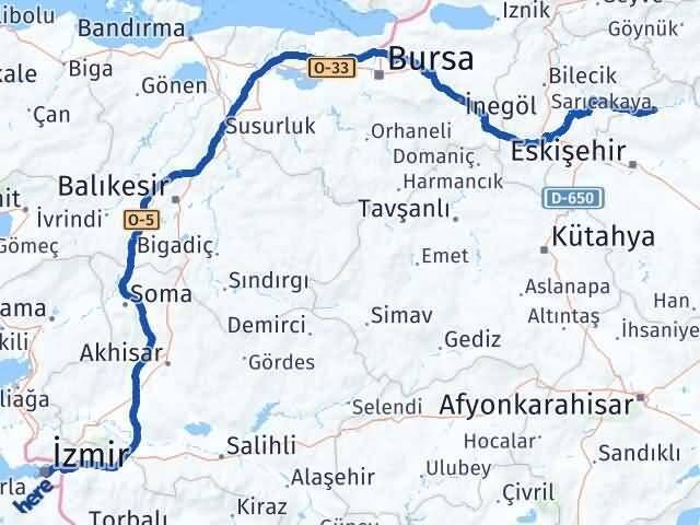 Eskişehir Sarıcakaya İzmir Arası Kaç Km - Yol Haritası