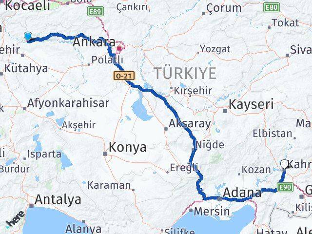 Eskişehir Sarıcakaya Kahramanmaraş Arası Kaç Km - Yol Haritası