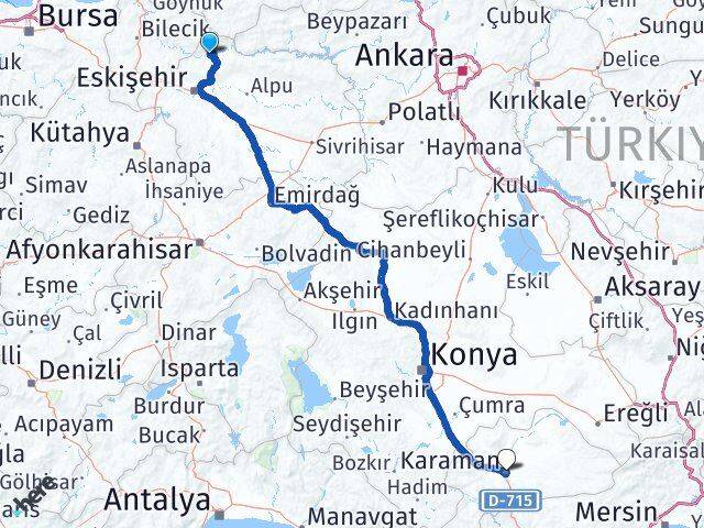 Eskişehir Sarıcakaya Karaman Arası Kaç Km - Yol Haritası