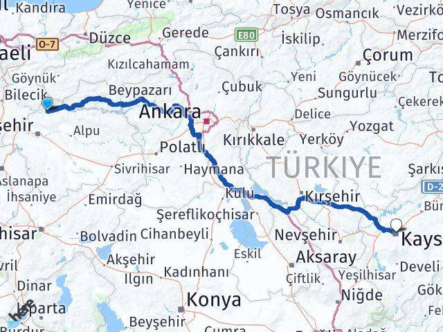 Eskişehir Sarıcakaya Kayseri Arası Kaç Km - Yol Haritası