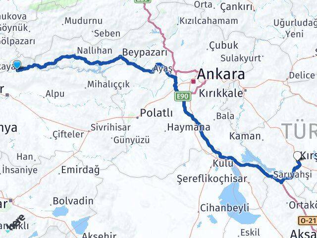 Eskişehir Sarıcakaya Kırşehir Arası Kaç Km - Yol Haritası