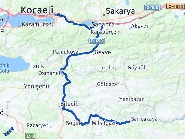 Eskişehir Sarıcakaya Kocaeli Arası Kaç Km - Yol Haritası