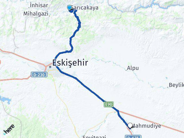 Eskişehir Sarıcakaya Mahmudiye Arası Kaç Km - Yol Haritası