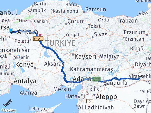 Eskişehir Sarıcakaya Mardin Arası Kaç Km - Yol Haritası