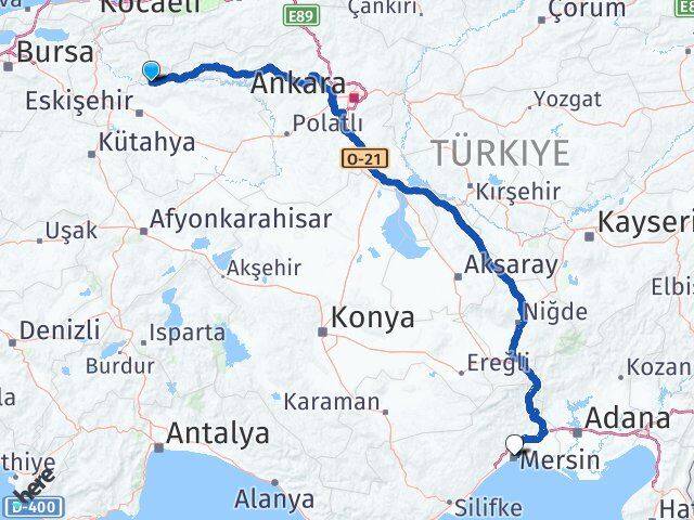 Eskişehir Sarıcakaya Mersin Arası Kaç Km - Yol Haritası