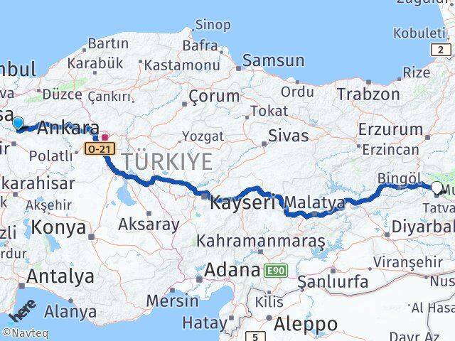 Eskişehir Sarıcakaya Muş Arası Kaç Km - Yol Haritası