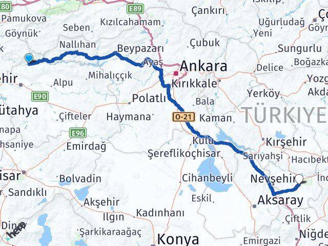 Eskişehir Sarıcakaya Nevşehir Arası Kaç Km - Yol Haritası