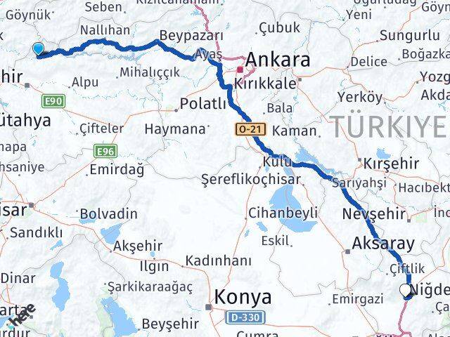 Eskişehir Sarıcakaya Niğde Arası Kaç Km - Yol Haritası