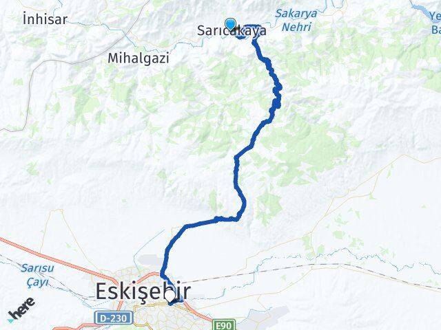 Eskişehir Sarıcakaya Odunpazarı Arası Kaç Km - Yol Haritası