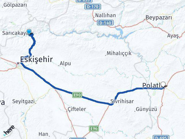 Eskişehir Sarıcakaya Polatlı Ankara Arası Kaç Km - Yol Haritası