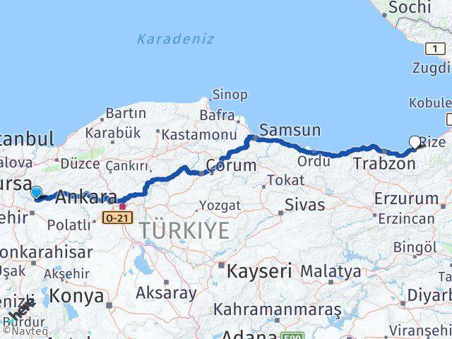 Eskişehir Sarıcakaya Rize Arası Kaç Km - Yol Haritası