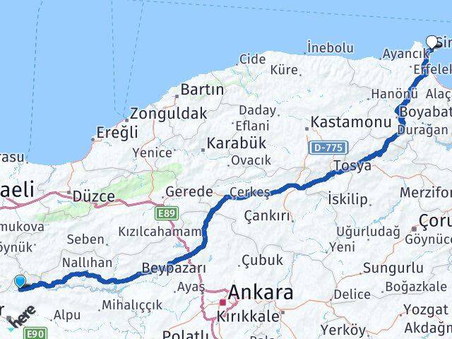 Eskişehir Sarıcakaya Sinop Arası Kaç Km - Yol Haritası