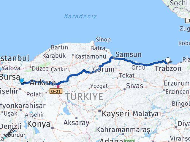 Eskişehir Sarıcakaya Trabzon Arası Kaç Km - Yol Haritası