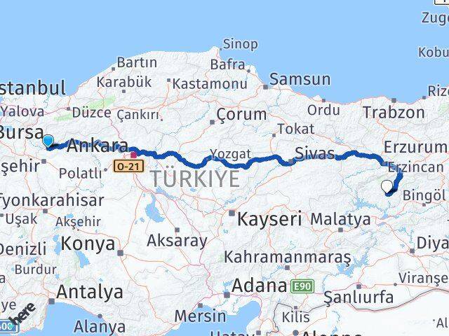 Eskişehir Sarıcakaya Tunceli Arası Kaç Km - Yol Haritası