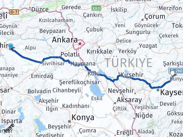 Eskişehir Sarıoğlan Kayseri Arası Kaç Km - Yol Haritası