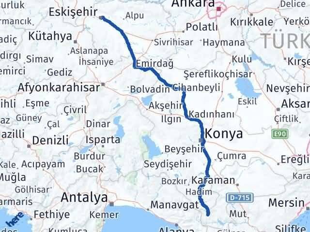 Eskişehir Sarıveliler Karaman Arası Kaç Km - Yol Haritası