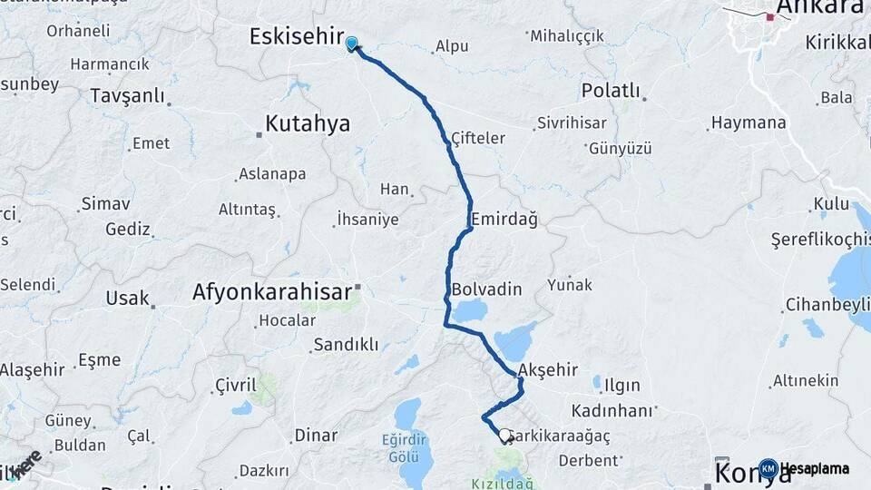 Eskişehir Şarkikaraağaç Isparta Arası Kaç Km - Yol Haritası