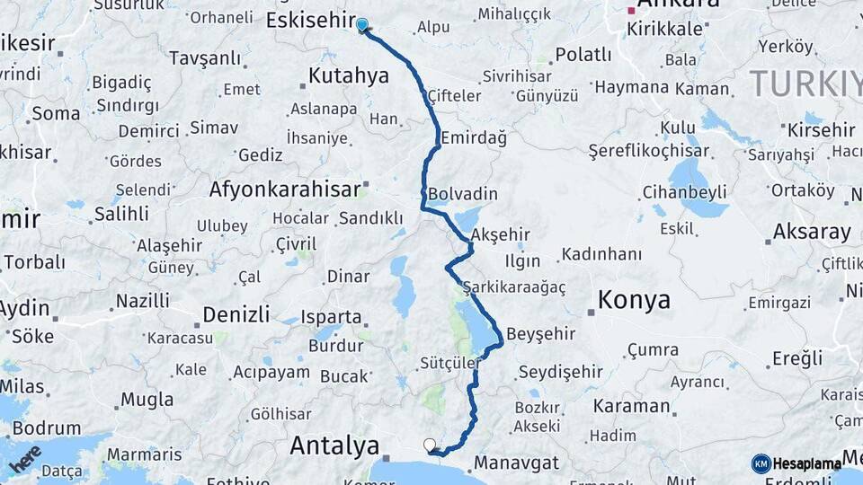 Eskişehir Serik Antalya Arası Kaç Km - Yol Haritası