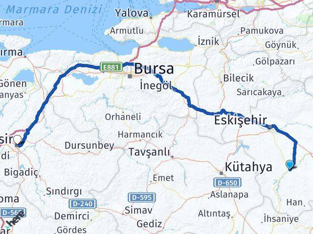 Eskişehir Seyitgazi Balıkesir Arası Kaç Km - Yol Haritası
