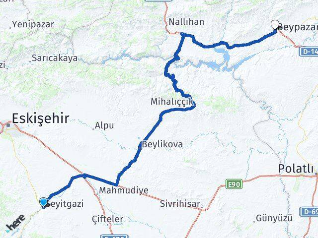 Eskişehir Seyitgazi Beypazarı Ankara Arası Kaç Km - Yol Haritası