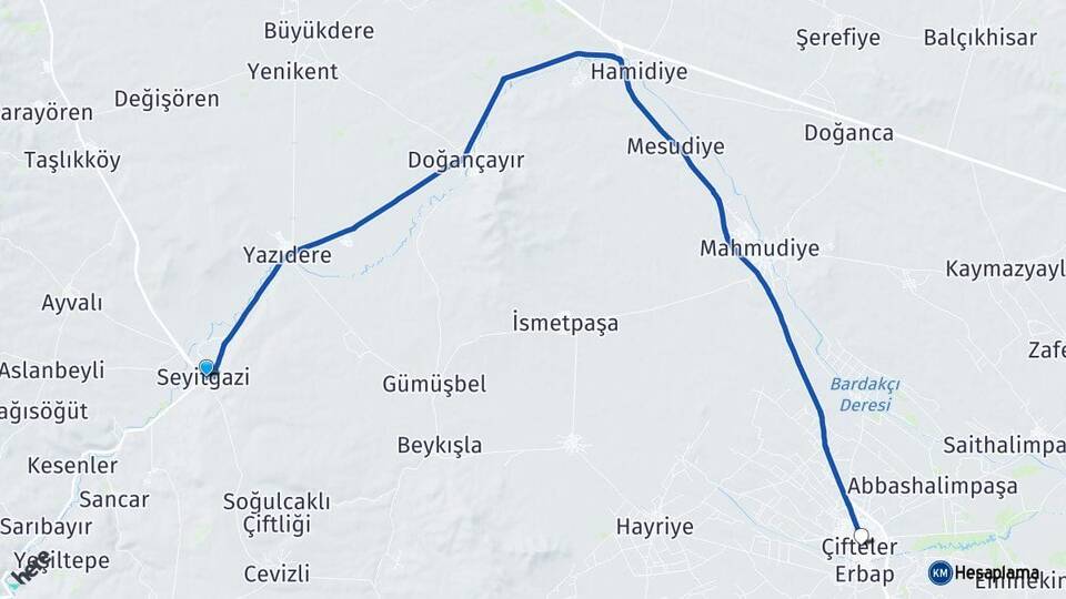 Eskişehir Seyitgazi Çifteler Arası Kaç Km - Yol Haritası