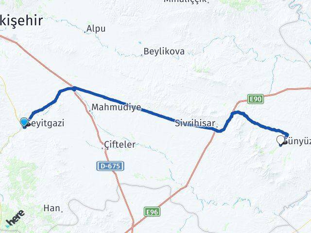 Eskişehir Seyitgazi Günyüzü Arası Kaç Km - Yol Haritası