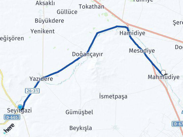 Eskişehir Seyitgazi Mahmudiye Arası Kaç Km - Yol Haritası
