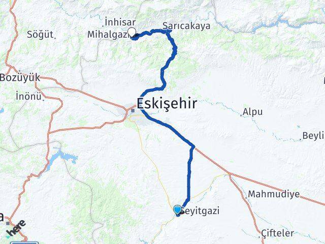 Eskişehir Seyitgazi Mihalgazi Arası Kaç Km - Yol Haritası
