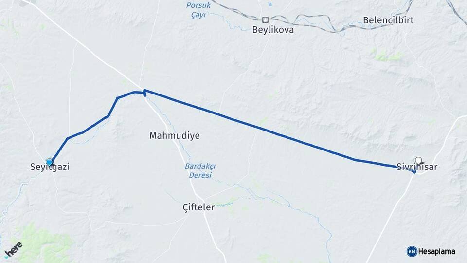 Eskişehir Seyitgazi Sivrihisar Arası Kaç Km - Yol Haritası