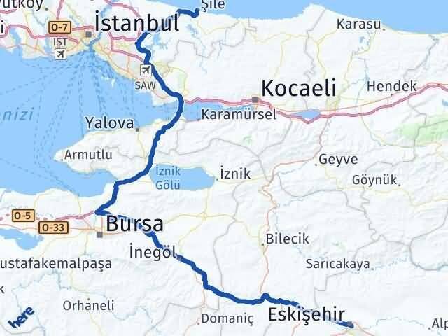 Eskişehir Şile İstanbul Arası Kaç Km - Yol Haritası