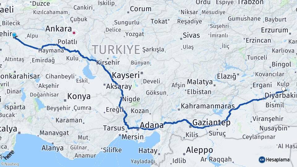 Eskişehir Silvan Diyarbakır Arası Kaç Km - Yol Haritası