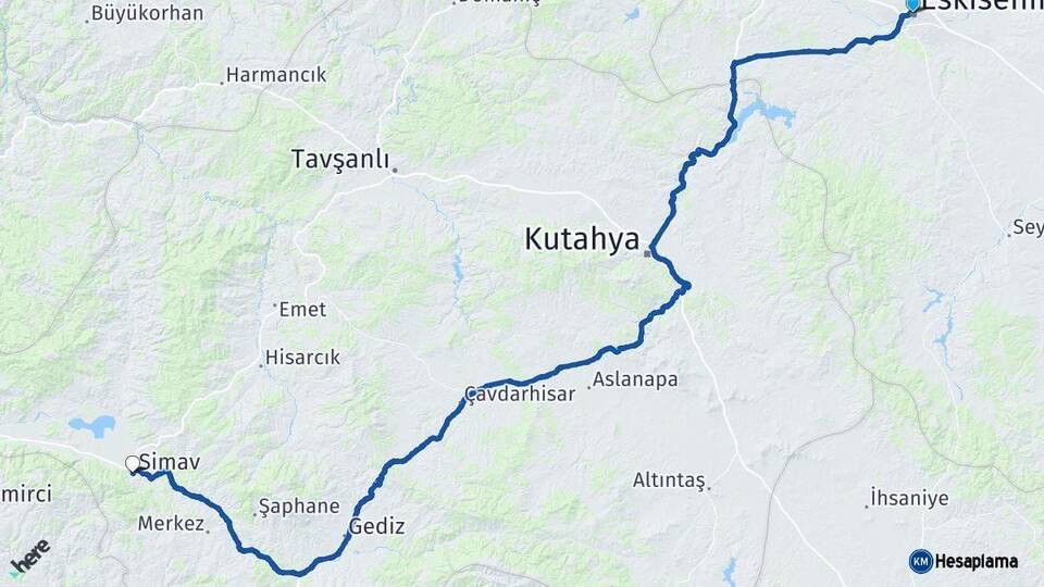 Eskişehir Simav Kütahya Arası Kaç Km - Yol Haritası