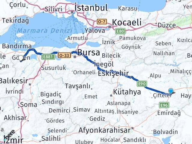 Eskişehir Sivrihisar Akçaali Gönen Balıkesir Arası Kaç Km - Yol Haritası