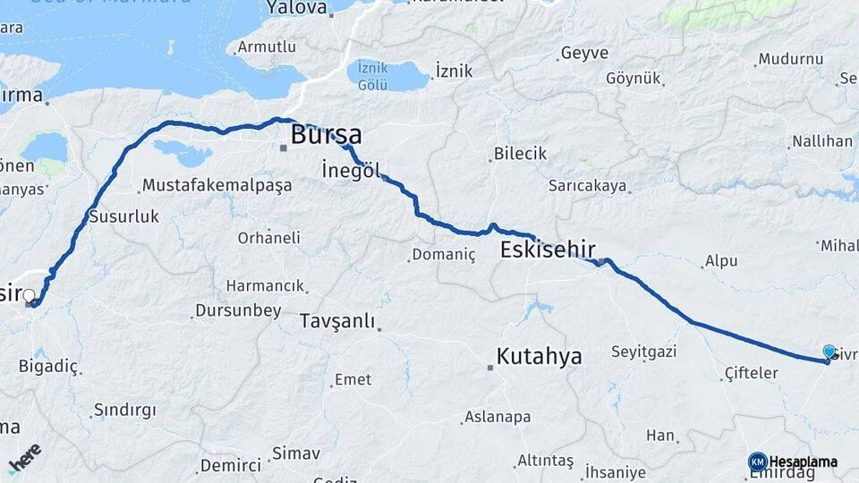 Eskişehir Sivrihisar Balıkesir Arası Kaç Km - Yol Haritası