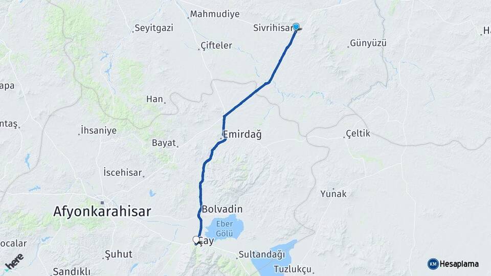 Eskişehir Sivrihisar Çay Afyonkarahisar Arası Kaç Km - Yol Haritası