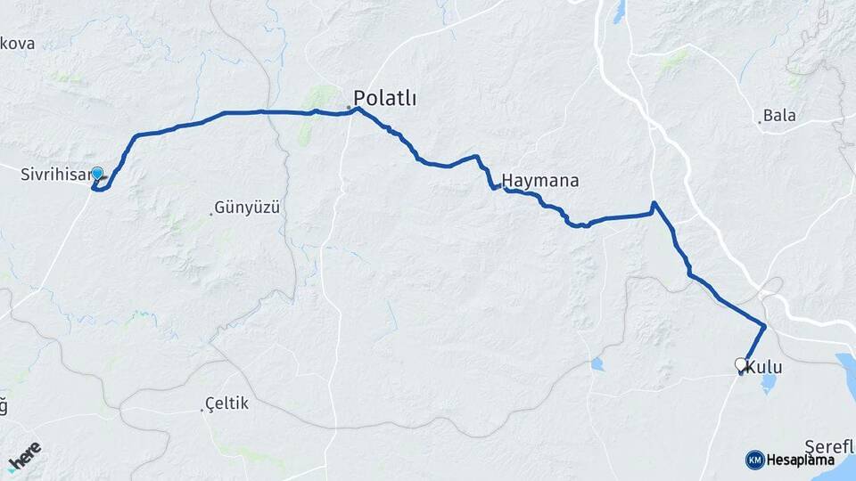 Eskişehir Sivrihisar Kulu Konya Arası Kaç Km - Yol Haritası