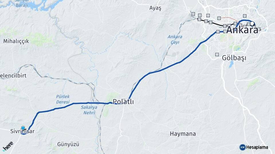 Eskişehir Sivrihisar Mamak Ankara Arası Kaç Km - Yol Haritası
