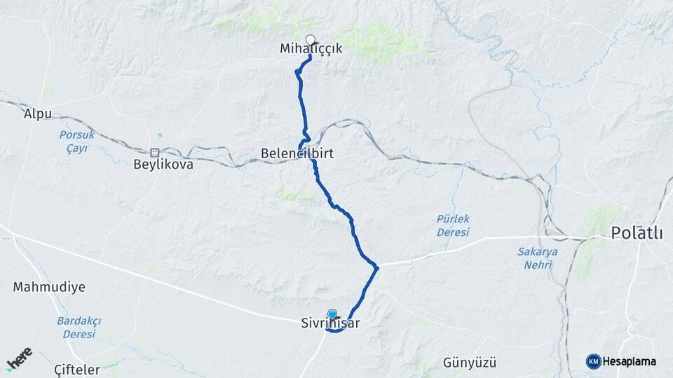 Eskişehir Sivrihisar Mihalıççık Arası Kaç Km - Yol Haritası