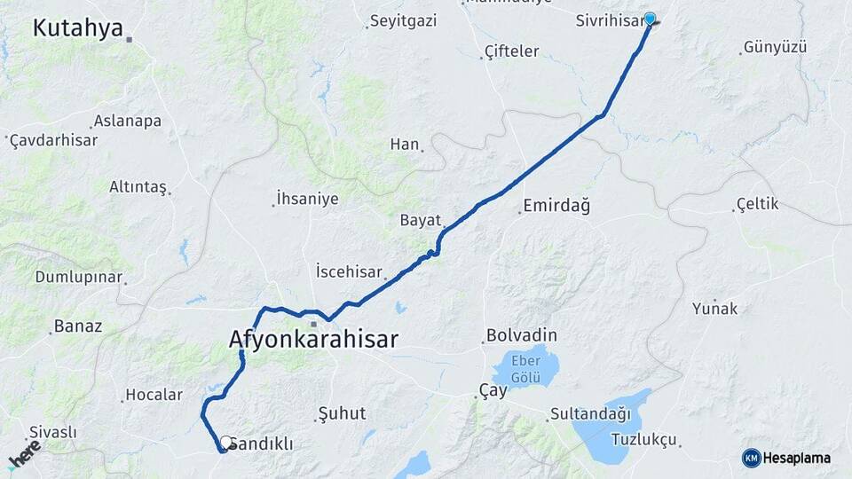 Eskişehir Sivrihisar Sandıklı Afyonkarahisar Arası Kaç Km - Yol Haritası