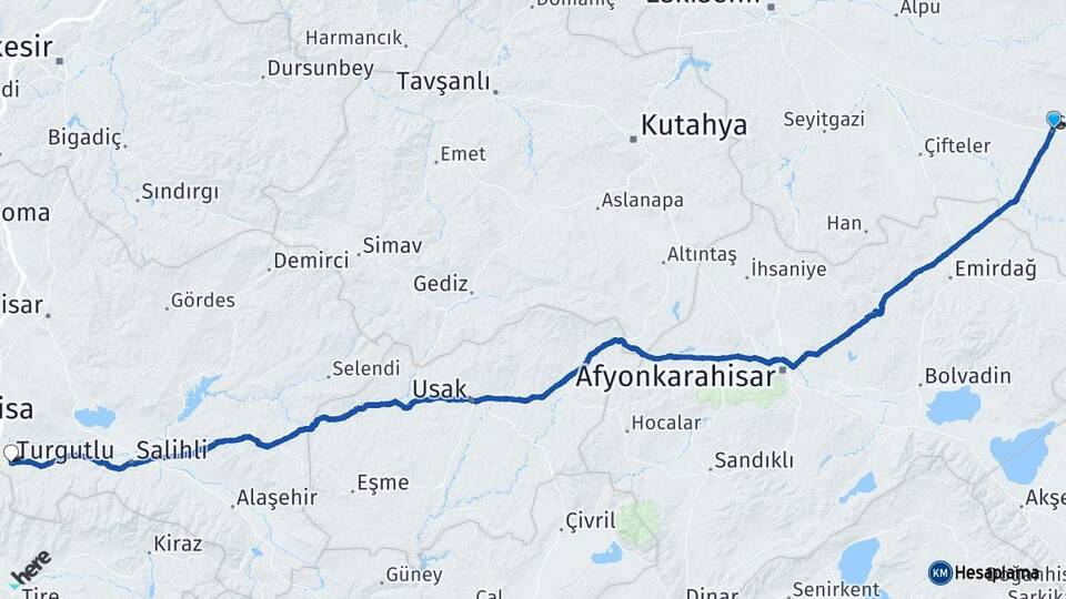 Eskişehir Sivrihisar Turgutlu Manisa Arası Kaç Km - Yol Haritası