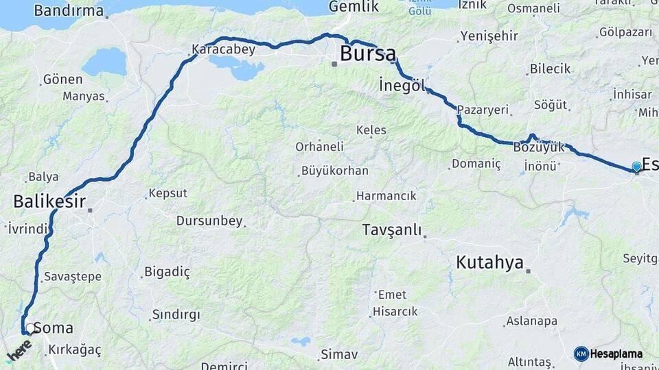 Eskişehir Soma Manisa Arası Kaç Km - Yol Haritası