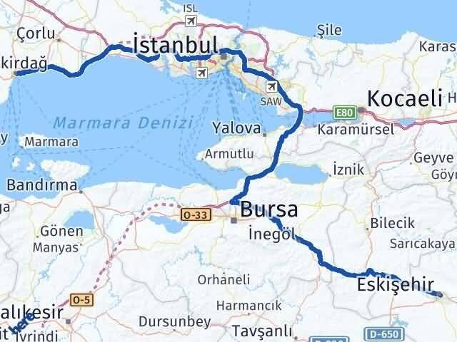 Eskişehir Süleymanpaşa Tekirdağ Arası Kaç Km - Yol Haritası