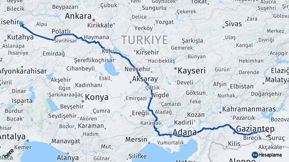 Eskişehir Suruç Şanlıurfa Arası Kaç Km - Yol Haritası