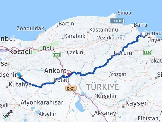 Eskişehir Tekkeköy Samsun Arası Kaç Km - Yol Haritası